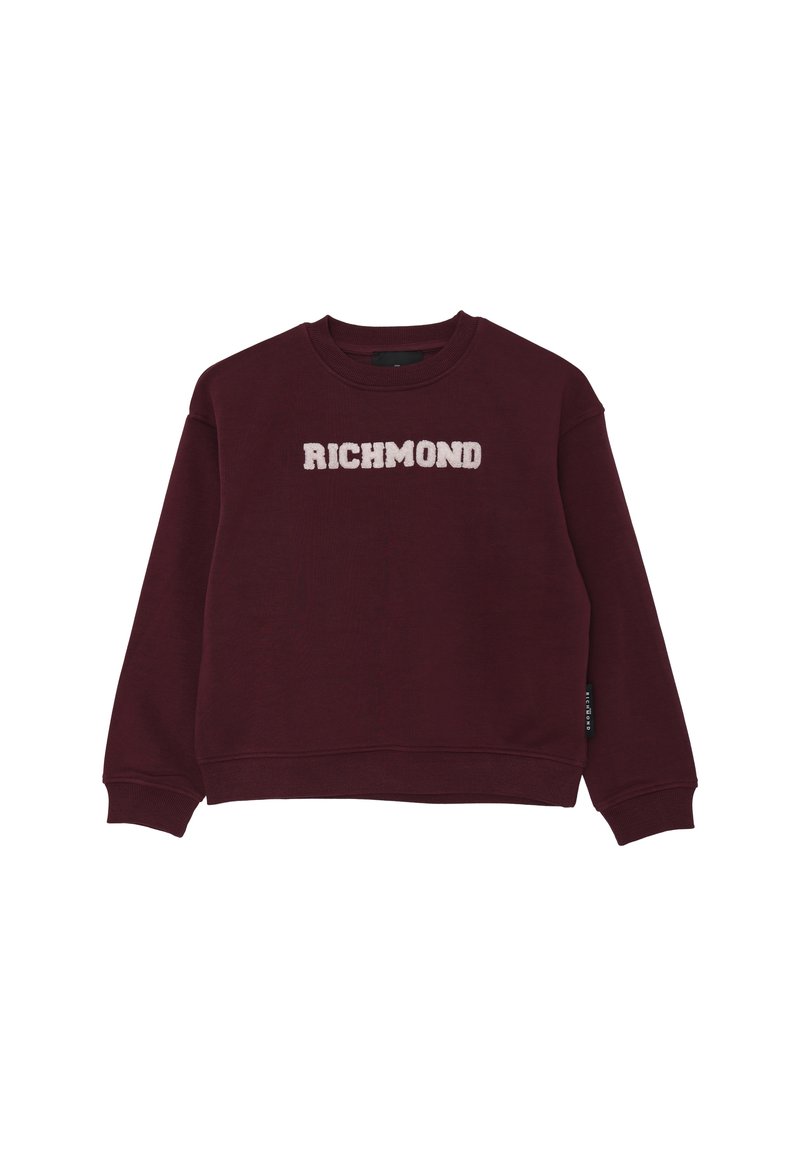 Felpa crewneck bordeaux con "RICHMOND" in lettere bianche testurizzate sul petto e polsini e orlo a coste.