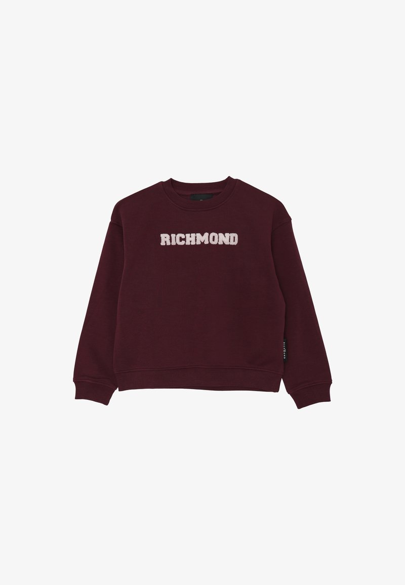 Felpa crewneck bordeaux con "RICHMOND" in lettere bianche testurizzate sul petto e polsini e orlo a coste.