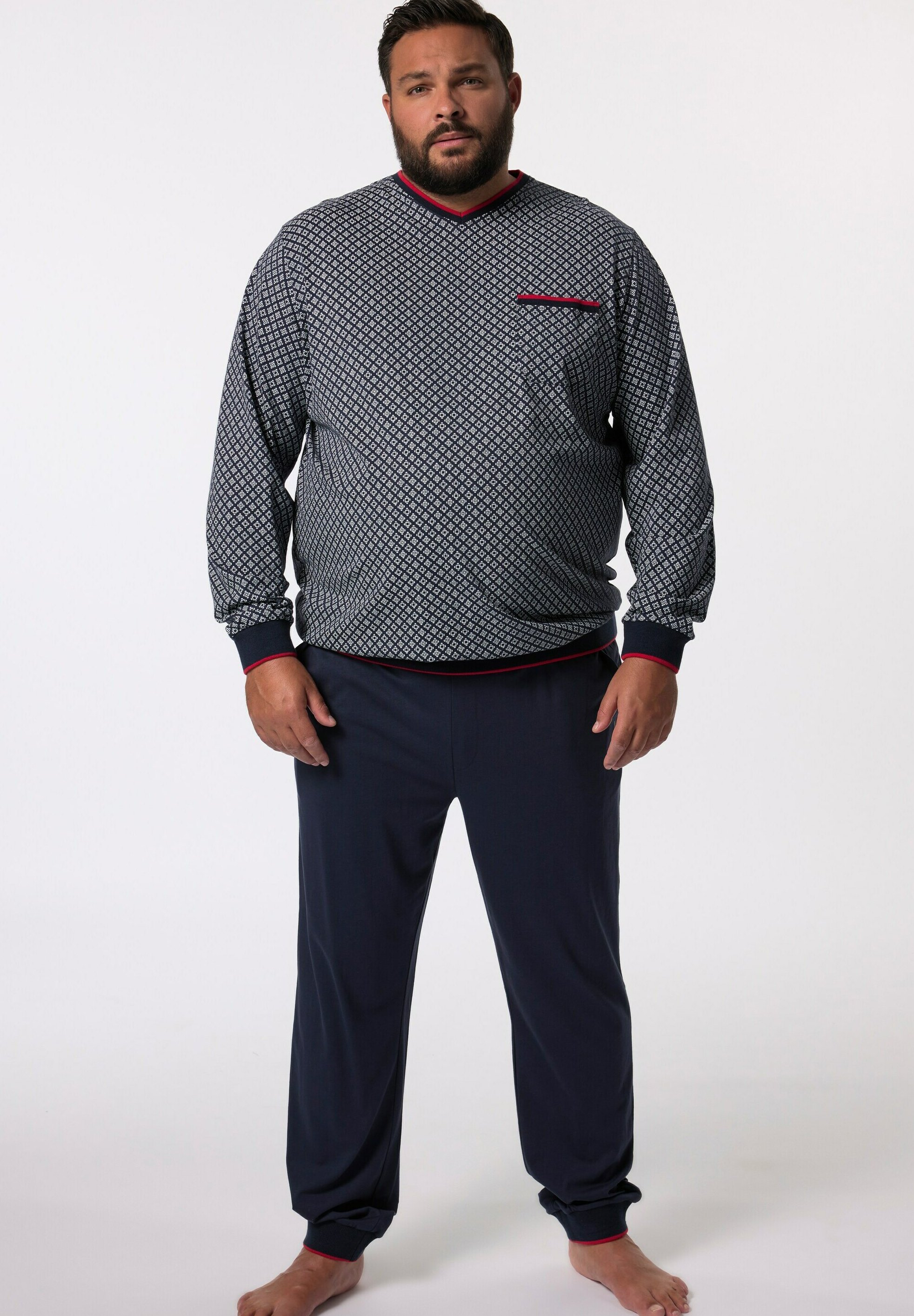 Normann Pigiama lungo da uomo con polsini in elegante effetto a righe, anche in taglie forti, Colore: rosso, 56