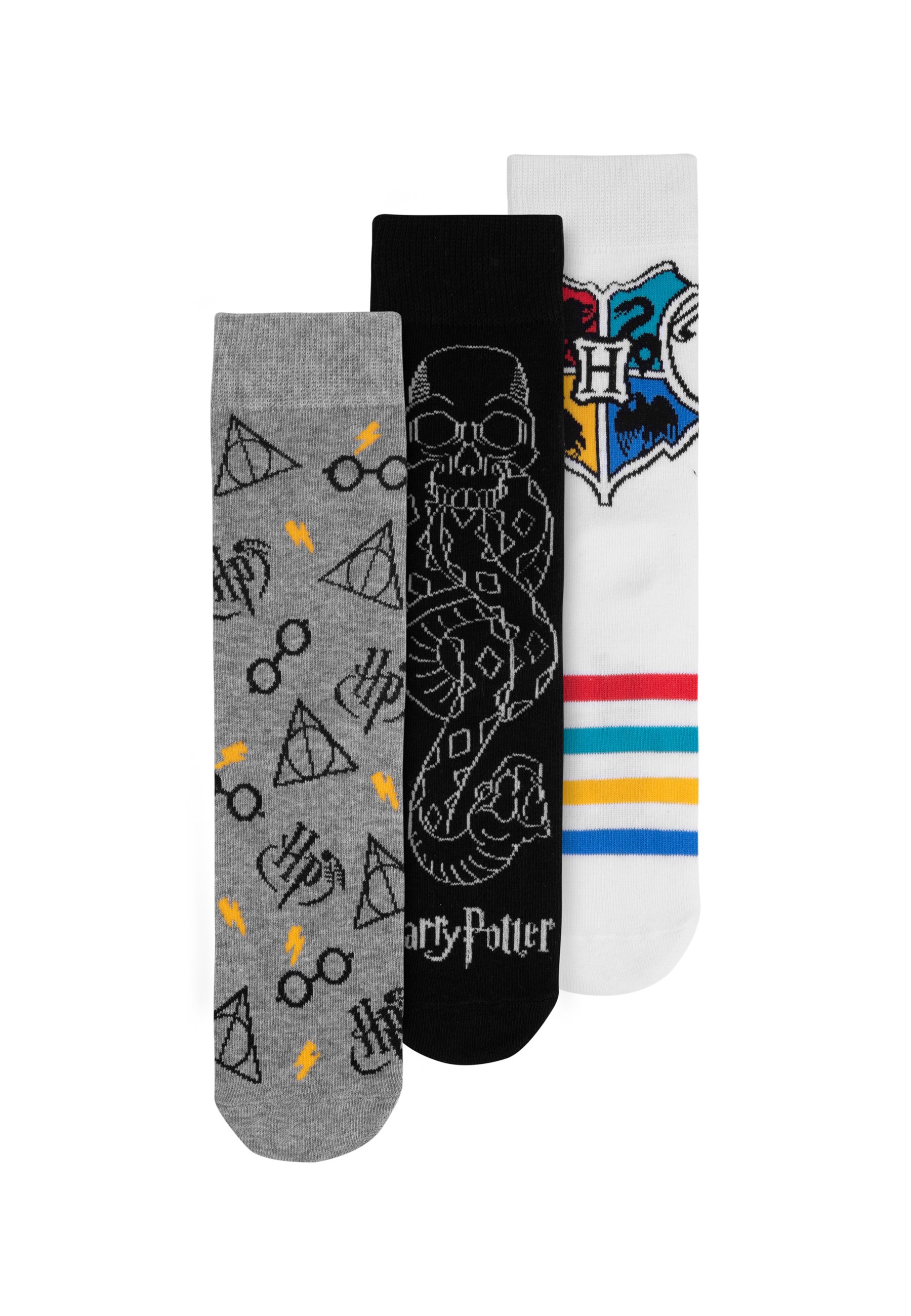 Harry Potter Socken 3er Pack – Gryffindor, Slytherin & Hogwarts Design – Rutschfeste Sohle, Größe 36-40