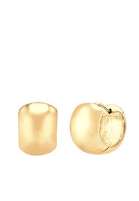 Boucles d'oreilles dorées au ton or, présentant un design arrondi et lisse, l'une ayant la forme d'une demi-pomme et l'autre évoquant un simple dôme.