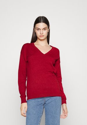 OBJTHESS V NECK PULLOVER - Pullover - red dahlia/melange