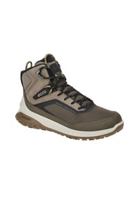Scarpa da trekking marrone con materiali in rete e suede, suola in gomma e accenti neri a contrasto. Presenta lacci e colletto ammortizzato.
