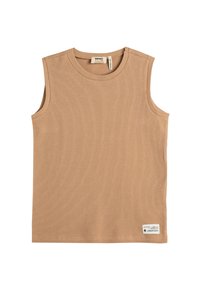 Sinivuorinen tanvärinen ribatturihihaton tanktoppi, joka on valmistettu puuvillasta. Se on varustettu pyöreällä kaula-aukkolla, suoruilla helmoilla ja pienellä tarralla alhaalla vasemmalla puolella.