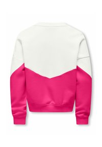 Long-sleeve sweatshirt with a white upper section and bright pink lower section, featuring a V-shaped color block design on the back.