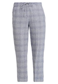 Lätta, vävda byxor i ett blått och vitt rutmönster, med elastisk midja och justerbar dragsko.