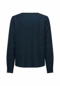 Navyblauwe langemouwen overhemd met een gestructureerde stof, met een rechte snit, brede halslijn en knoopmanchetten. Subtiele verticale strepen zichtbaar.