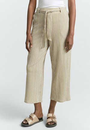 HIGH WAIST CULOTTE MIT BINDEGÜRTEL - Nohavice - vertical green white stripe