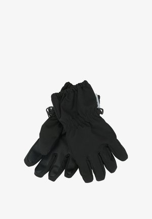 Mănuși de exterior negre, cu țesătură moale și palme din piele. Manșete strânse pentru un fit securizat. Design cu patru degete și deget mare pentru dexteritate.