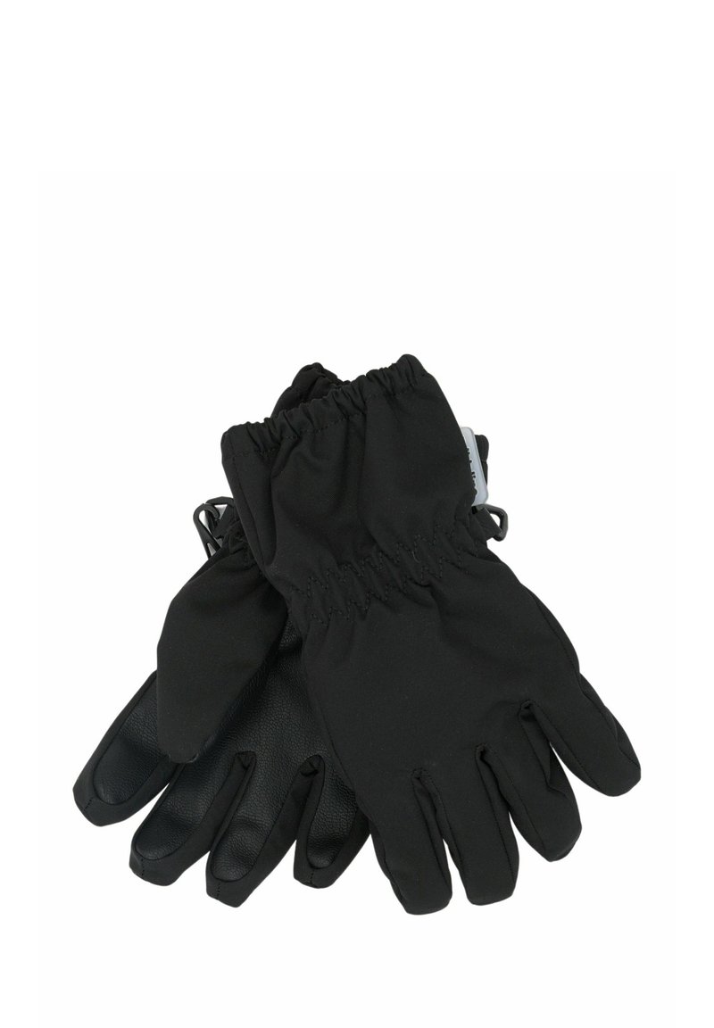 Mănuși de exterior negre, cu țesătură moale și palme din piele. Manșete strânse pentru un fit securizat. Design cu patru degete și deget mare pentru dexteritate.