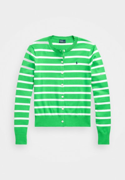 Polo Ralph Lauren STRIPED COTTON BLEND CARDIGAN - Gilet - tiller green/white