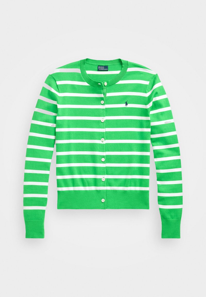 Polo Ralph Lauren STRIPED COTTON BLEND CARDIGAN - Cardigan - tiller green/white