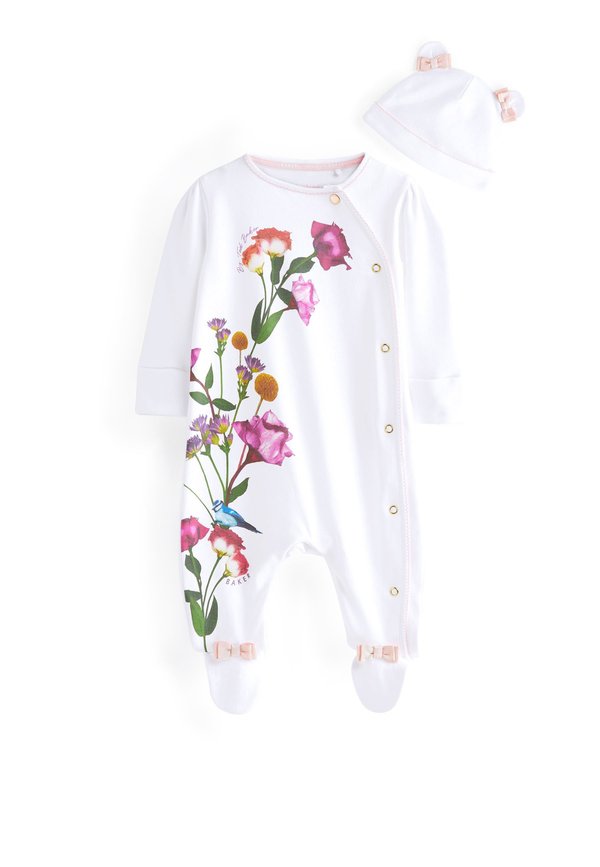 BAKER BY TED BAKER WHITE FLORAL SLEEPSUIT AND HAT SET - Strampler