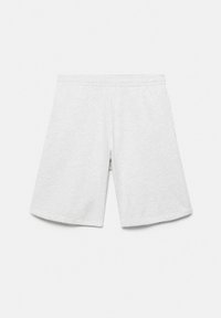 Lysegrå afslappede shorts med elastisk talje, lavet af blødt stof, vist fladt på en hvid baggrund.