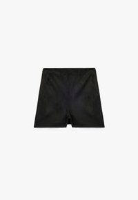 Svarta shorts i slät tyg, med hög midja och rak passform. Minimalistisk design utan synliga fickor eller dekorationer.