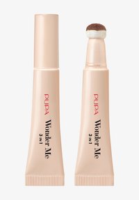 Pupa Wonder Me 3-in-1 Kosmetikprodukt in blassrosa Tube, mit abgerundetem Applikatorspitze und schwarzem Aufdruck. Glatte Textur.