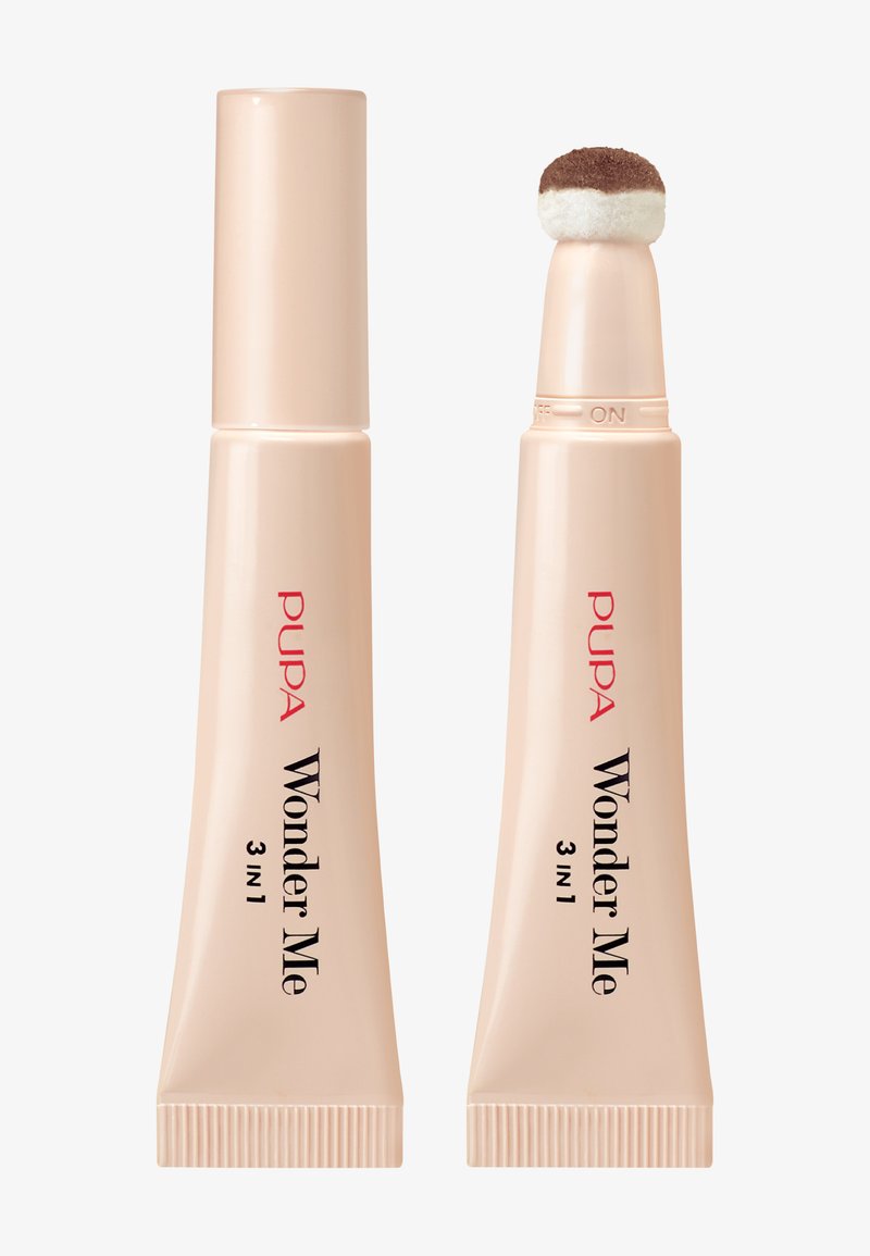 Pupa Wonder Me 3-in-1 Kosmetikprodukt in blassrosa Tube, mit abgerundetem Applikatorspitze und schwarzem Aufdruck. Glatte Textur.