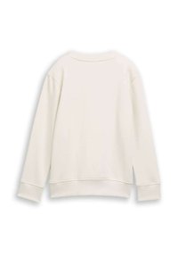Crème-kleurige sweatshirt met een ronde hals, verlaagde schouders, ribgebreide manchetten en zoom, met een gladde textuur en zonder zichtbare versieringen.