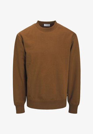 Brown sweatshirt made of cotton, featuring a round neckline, long sleeves, and ribbed cuffs and hem for a fitted look.