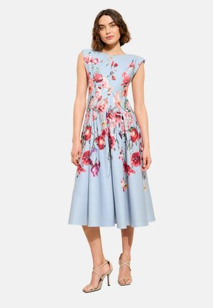 REGULAR FIT - FLORAL CAP SLEEVE FIT AND FLARE MIDI - Jerseyjurk - light blue