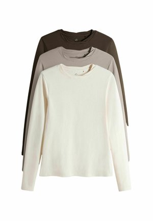REGULAR FIT - 3 PACK TWIST NECK LONG SLEEVE  - Langærmet T-shirt - chocolate brown taupe brown cream