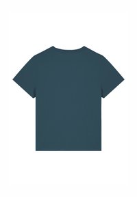 Donker tealgroene T-shirt met korte mouwen en ronde hals. Gladde stof, relaxte pasvorm, geen zichtbare graphics of patronen op de achterkant. Standaard snit.