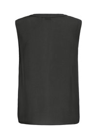 Blouse noire sans manches avec encolure ronde et ourlet droit, vue de dos sur fond blanc.