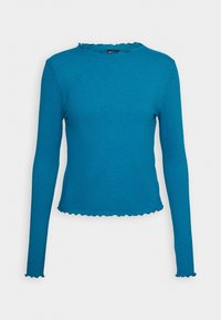 Ripp-Longsleeve-Oberteil in leuchtendem Blau mit einer gewellten Halslinie und Saum. Aus weichem Material gefertigt. Enganliegende Passform mit schmalen Ärmeln.