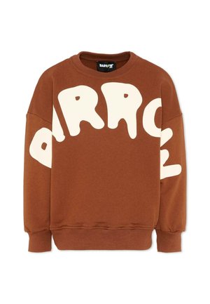 Felpa marrone girocollo con grandi lettere bianche che formano la parola "BARROW" sul petto e sulle maniche, con polsini e orlo a coste.