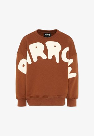 Brązowa bluza crewneck z dużymi białymi literami tworzącymi napis "BARROW" na klatce piersiowej i rękawach, z prążkowanymi mankietami i dołem.