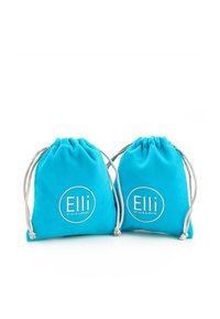 Borse a vita turchese con coulisse realizzate in tessuto morbido, dotate del logo bianco "Elli by Julie & Grace" sulla parte anteriore, con dettagli in metallo color argento.