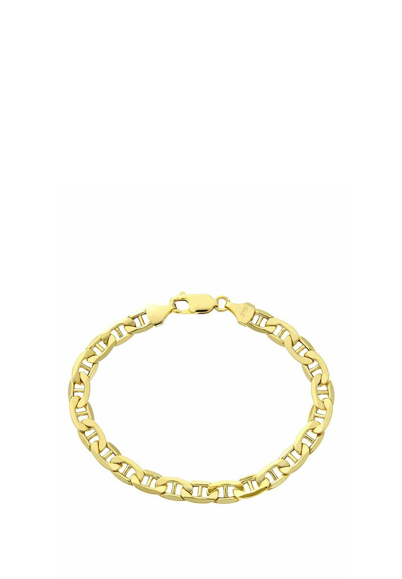 Bracciale in oro con anelli intrecciati, dotato di una chiusura sicura. Texture liscia e finitura lucida, progettato per la durata.