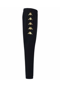 Zwarte sportbroeken met een slim fit, voorzien van gouden Kappa-logo accenten aan de zijkant, een elastische tailleband en geribbelde manchetten.