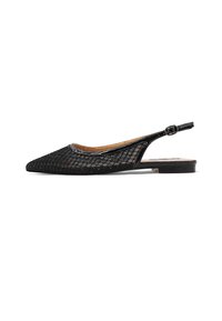 Scarpe flat slingback nere con punta affilata, dotate di una tomaia in rete con un motivo geometrico e una sottile cinghia alla caviglia.