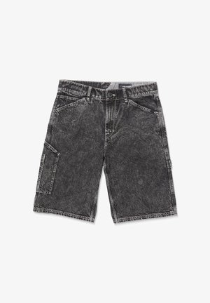 Zwarte denim cargoshorts met een vervaagde textuur, vijf zakken en een knoopsluiting. Bevat een zijzak en gestikte accenten.