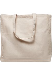 Beige Leinentragetasche mit zwei stabilen Griffen, rechteckiger Form und strukturierter Oberfläche. Keine sichtbaren Muster oder Hardwaredetails.