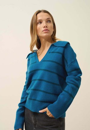 AMARISSE WITH A 4-THREAD -OVER V-NECK - Pullover - peacock_teal