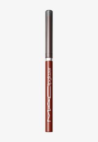 MAC lipglazer in a reddish-brown shade with a clear plastic cap. Features a precision applicator tip for detailed application.