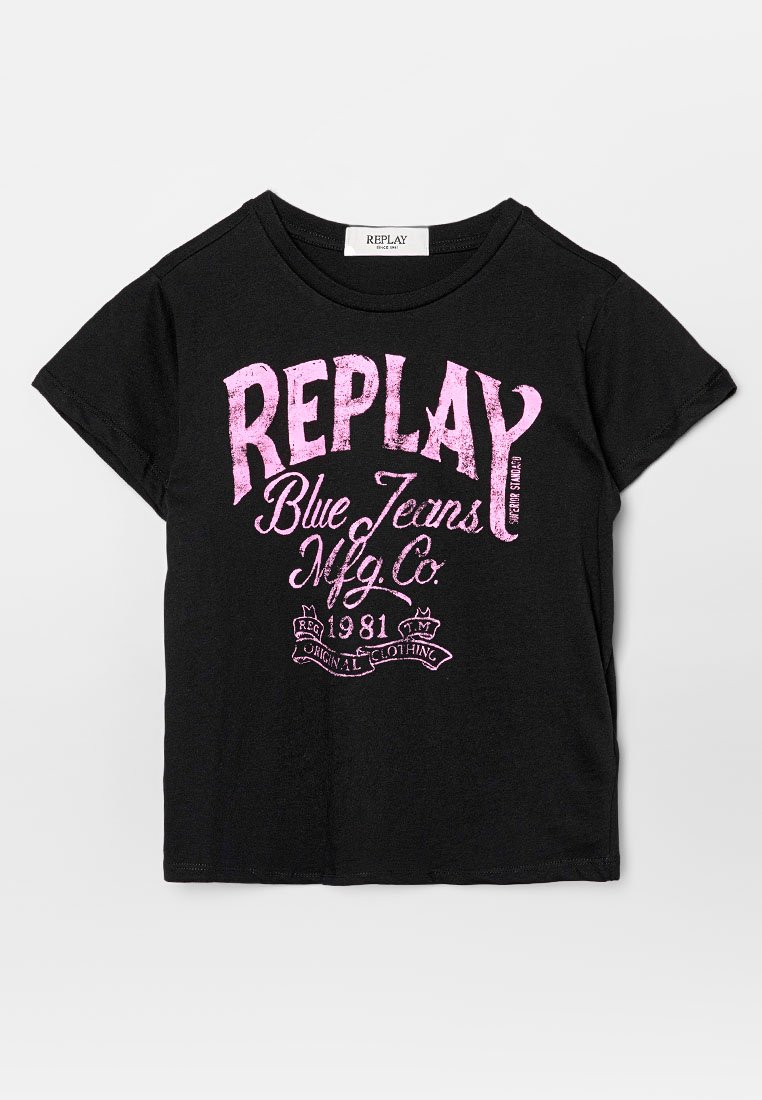 Replay T-shirt print zwart
