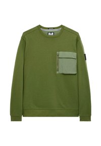 Olivgrüner Sweatshirt aus Baumwollmischung, mit einer strukturierten aufgesetzten Tasche mit Reißverschluss auf der linken Seite sowie gerippten Bündchen und Saum.