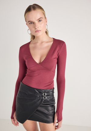 V NECK TOP - Ilgarankovis viršutinės dalies drabužis - tawny port