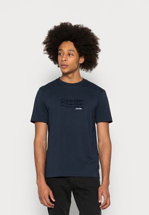 TRIPLE LOGO FLOCK - T-shirt con stampa - calvin navy