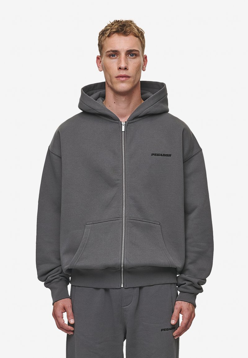 Pegador LOGO OVERSIZED JACKET - Majica s kapuljačom i patentnim zatvaračem - washed anthracite