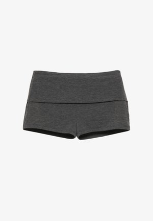 Shorts sportivi grigi realizzati in materiale morbido ed elastico. Presentano una vita alta e un design aderente, con una texture liscia e senza motivi visibili.