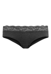 Zwarte katoenen slip met een kanten tailleband. De stof is soepel met een lichte stretch, wat zorgt voor comfort en een aansluitende pasvorm.