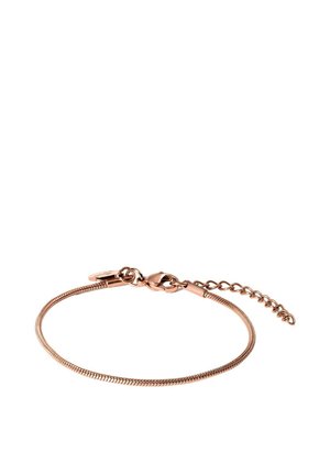 Zartes Armband aus Roségold mit Karabinerverschluss und verstellbaren Verlängerungsgliedern auf weißem Hintergrund.