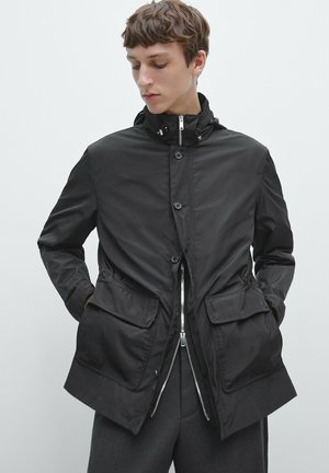 HOODED WITH DETAIL - Parka - black