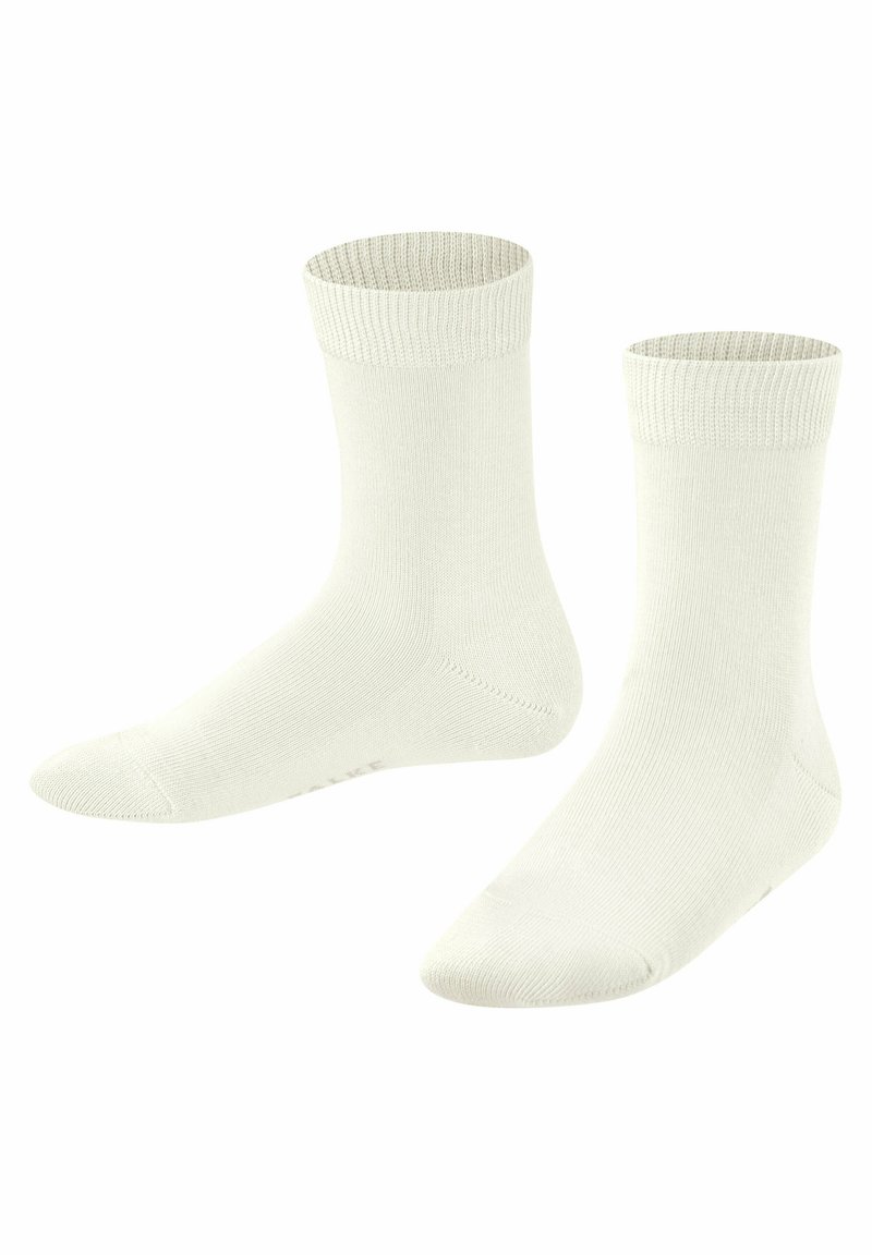 Weiße Baumwollsocken mit gerippten Bündchen, glatter Textur sowie verstärkter Ferse und Zehen. Geeignet für lässige oder sportliche Kleidung.