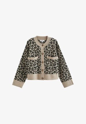 Lauku jeb leopardu raksta džemperis bez piedurknēm ar smilšu un melnu krāsu, ar ribotu apakšmalu, divām priekšējām kabatām un noapaļotu kakla izgriezumu ar pogu aizdari.