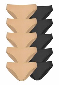 Pack de huit culottes en coton de deux couleurs : quatre beige clair et quatre noires. Design classique avec une taille élastique et une texture lisse.
